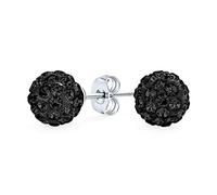 Pendientes De Bola De Discoteca De Cristal Pavé Negro Para Mujeres Y Adolescentes - Diseño Redondo, Simple Y Básico - Plata De Ley .925-8MM