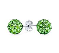 Pendientes De Bola De Discoteca De Cristal Pavé Verde Lima Claro Para Mujeres Y Adolescentes: Diseño Redondo, Simple Y Básico - Plata Esterlina .925-8MM