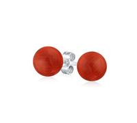 Pendientes De Bola Redonda De Cornalina Natural Teñida En Rojo Para Mujeres. Plata Esterlina .925 De 8MM