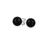 Pendientes De Bola Redonda De Ónix Negro De Piedra Preciosa Simple Para Mujeres. Plata Esterlina .925 De 6MM