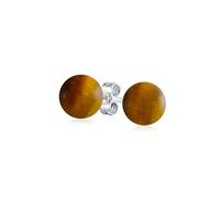 Pendientes De Bola Redonda De Piedra Preciosa De Ojo De Tigre Marrón Para Mujeres. Plata Esterlina .925 De 6MM