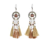 Pendientes de borla bohemia - Pendientes largos de aleación de flores, cuero, cuerda, hoja, cuentas de madera, gotas de aceite
