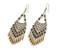 Pendientes de borla bohemios negros para mujer, aretes largos con cuentas colgantes, estilo bohemio, candelabro, aretes de gota, joyería bohemia, regalos, Grande, Metal, Sin piedra preciosa
