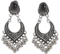 Pendientes de borla de cristal falso corazón de amor para las mujeres joyas étnicas retro gitanas, plata antigua convenientes Handled