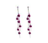 Pendientes de borla de cristal rosa púrpura para mujer, pendientes florales elegantes, joyería de declaración romántica para fiesta de bodas, pendientes largos de moda para uso diario