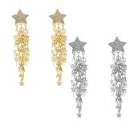 Pendientes de borla de estrella de 2 pares para mujer-Pendientes de flecos de cristal pavimentar (oro y plata), pendientes de gota de cascada Boho para fiesta y uso diario