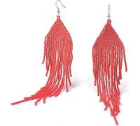 Pendientes de borlas con cuentas hechos a mano: pendientes bohemios con flecos colgantes para mujeres y niñas, pendientes indígenas americanos.