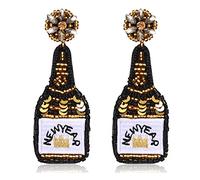 Pendientes de botella de champán con cuentas para mujer, hechos a mano, con cuentas de champán, aretes colgantes para cumpleaños, vacaciones, fiestas, regalos, Plástico, Crystal