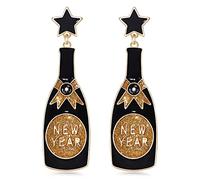 Pendientes de botella de champán para mujer, aretes de gota de brillo feliz año nuevo, declaración de Año Nuevo, joyería festiva de Navidad, regalos de vacaciones, no saber
