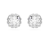 Pendientes de botón Birthstone, Talla cuadrada, Abril, Blancos, Baño de rodio OS
