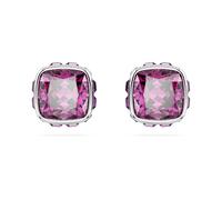 Pendientes de botón Birthstone, Talla cuadrada, Febrero, Morados, Baño de rodio OS
