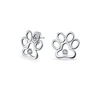 Pendientes De Botón Con Diseño De Huella De Pata De Cachorro Gato Perro Mejor Amigo Amante De Mascotas Acento CZ Para Mujeres Adolescentes Plata Esterlina .925
