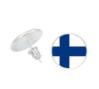 Pendientes De Botón Con La Bandera De Finlandia Para Mujer - Pendientes De Cristal Con Orgullo Nacional De Moda,Pendiente Con Gema De Tiempo Redondo De Hip Hop Con Bandera Del País Para Mujer,R