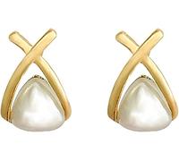 Pendientes de botón con perlas simples y de lujo de aguja pendientes de botón de cruz con temperamento Super Hada Femenina Juego de joyería para las mujeres Practical Design