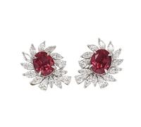 Pendientes de botón cúbico rojo brillante para mujeres para compromiso accesorios de boda regalo de joyería de moda de color plateado