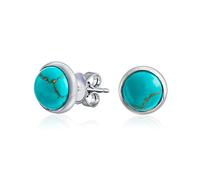 Pendientes de botón de cúpula redonda con bisel azul simple comprimido azul turquesa para mujer en plata de ley .925