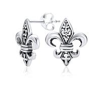 Pendientes De Botón De Lirio Símbolo Antiguo Unisex Para Mujeres Hombres Y Adolescentes En Plata De Ley Oxidada .925