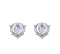 Pendientes de botón en forma de corazón creados con de piedra natal de plata de ley 925 para mujeres y niñas (Silver, One Size)