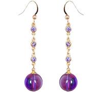 Pendientes de botón for mujer, chapados en plata S925 y oro con cuentas redondas amatista natural jade for