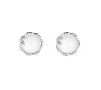 Pendientes de botón for mujer, plata S925 con cuentas redondas jade blanco natural, pendientes for, for yoga(Silver)