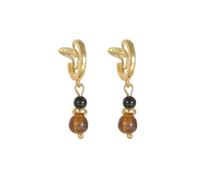 Pendientes de botón for mujer, plata S925 con cuentas redondas jade natural, color amarillo y marrón, for yoga