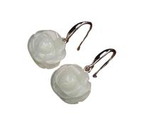 Pendientes de botón for mujer, plata S925 con jade blanco natural y rosa, ideales for yoga