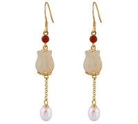 Pendientes de botón for mujer, plata S925 con jade blanco natural y tulipán, ideales for yoga