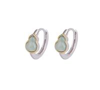 Pendientes de botón for mujer, plata S925 con jade natural, diseño calabaza azul claro for yoga