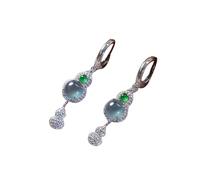Pendientes de botón for mujer, plata S925 con jade natural, pendientes calabaza hielo agua azul for yoga