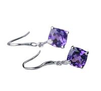 Pendientes de botón for mujer, plata S925 con jade natural, pendientes cuadrados morados for yoga