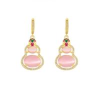 Pendientes de botón for mujer, plata S925 con jade natural y calabaza rosa, ideales for yoga