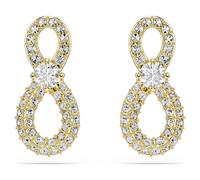 Swarovski Pendientes de botón Hyperbola, Talla redonda, Pavé, Símbolo del infinito, Blancos, Baño tono oro