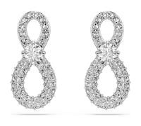 Swarovski Pendientes de botón Hyperbola, Talla redonda, Pavé, Símbolo del infinito, Blancos, Baño de rodio
