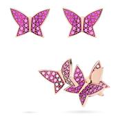 Pendientes de botón Idyllia Lilia, Conjunto (3), Mariposa, Rosas, Acabado en oro rosa de 18 quilates OS