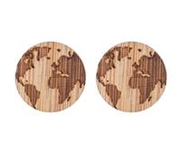 Pendientes de Botón Mapa del Mundo de Madera, 1 Par