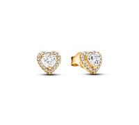Pandora Pendientes de botón Timeless – Corazón chapado oro 14 quilates con circonitas cúbicas