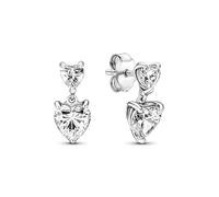 Pandora Timeless Pendientes de botón con diseño de doble corazón de plata de ley con circonitas cúbicas transparentes
