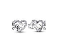 Pandora Pendientes de botón 294476C01 corazón y mariposa entrelazados Plata de Ley