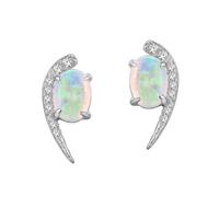 Pendientes de botón para mujer en plata de ley Pendiente ovalado de ópalo con detalle curvo de circonita Estilo minimalistJoyas para mujer para el día a día, cumpleaños y aniversarios Plata