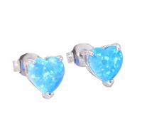 Pendientes de botón plata ley 925 con forma corazón ópalo fuego azul y blanco creado for mujer