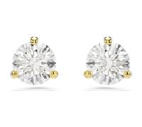 Pendientes de botón Solitaire, Talla redonda, Blancos, Baño tono oro OS