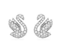 Pendientes de botón Swan, Cisne, Blancos, Baño de rodio OS