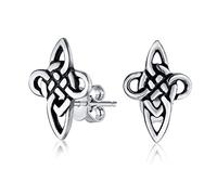 Pendientes de botón unisex religiosos vikingos irlandeses con nudo de amor infinito y cruz celta para mujeres, hombres y adolescentes en plata de ley oxidada .925