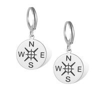 Pendientes de brújula para mujer, acero inoxidable, náuticos, viajes, graduación, amistad, talismán, joyería, talla única, Acero inoxidable, Sin piedra preciosa