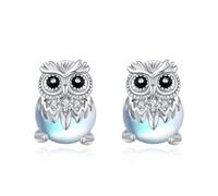 Pendientes de búho para mujer, de plata de ley, con piedra lunar, pequeños pájaros, bonitos regalos de joyería de animales