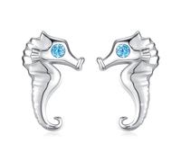 Pendientes de caballito de mar de plata de ley 925, bonitos pendientes de caballito de mar con circonitas hipoalergénicas de animales marinos pendientes de caballito de mar joyas regalos para niñas