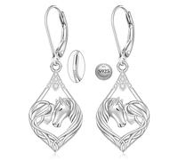 Pendientes de caballo para mujer, plata de ley, aretes colgantes de caballo, regalos para amantes del oeste ecuestre suds, joyería de Navidad, 0.87 inches by 0.59 inches, Plata de ley, Circonita