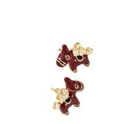 Pendientes de caballo, pendientes de animales de dibujos animados de esmalte con encanto de castillo de oro, joyería hipoalergénica rojo vibrante para mujeres, regalos de moda para ella