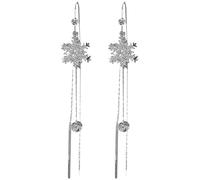 Pendientes de cabra con copo de nieve, pendientes con borlas de circonita y borlas largas, elegantes pendientes colgantes para mujer, joyas de cristal brillante, pendientes plateados, NaN, Metal, Sin