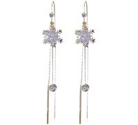 Pendientes de cabra con copo de nieve, pendientes con borlas de circonita y borlas largas, elegantes pendientes colgantes para mujer, joyas de cristal brillante, pendientes plateados, NaN, Metal, Sin